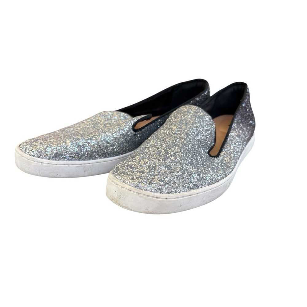 Birdies The Swift Silver Black Sparkle Ombre Glitter Slip Ons Size 12